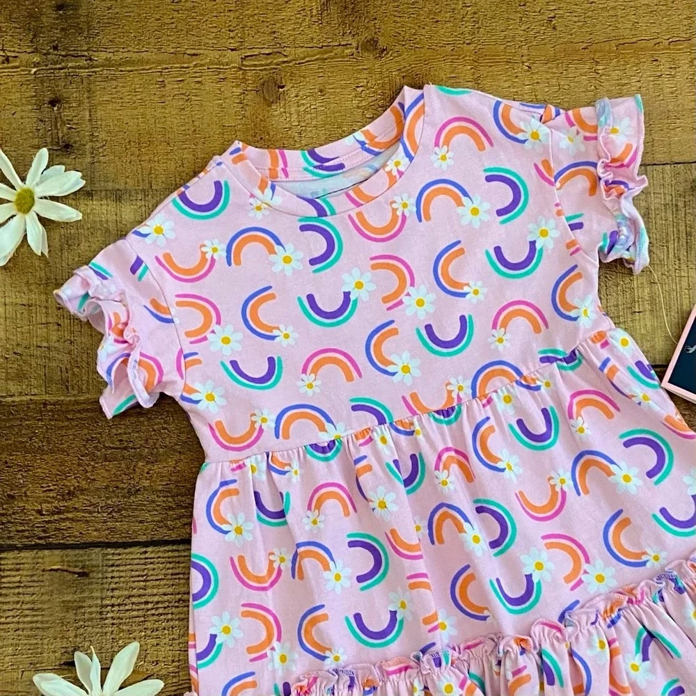 DRESSES (2) Pink Rainbow Daisy Summer Dress NWT + Mint Green Eyelet Dress